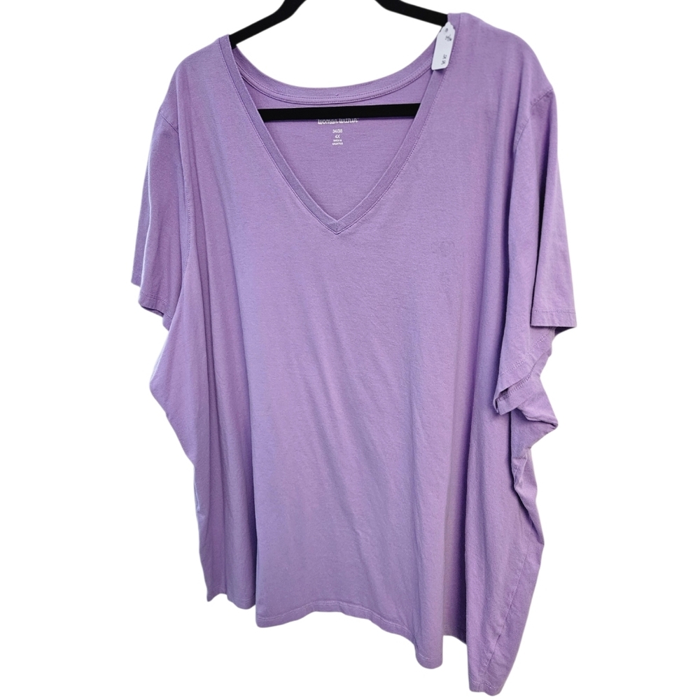Woman Within Lavender Short Sleeve V-Neck Tee